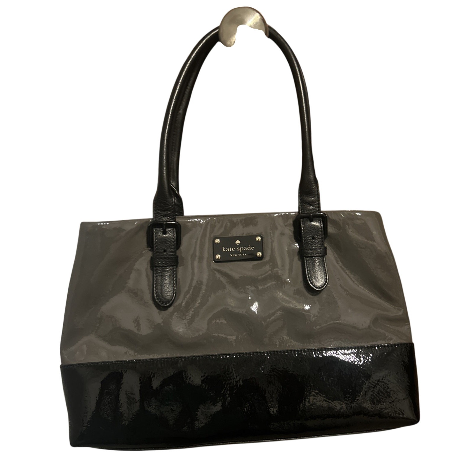 Nwt Kate Spade Carlisle Street Elena Patent Leather Black And Grey Purse Handbag
